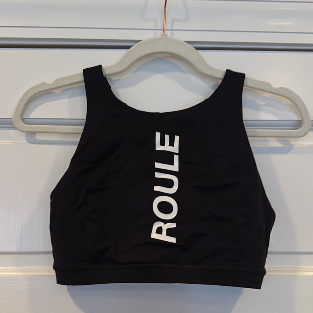Black lululemon with ROULE word on front Sports Bra